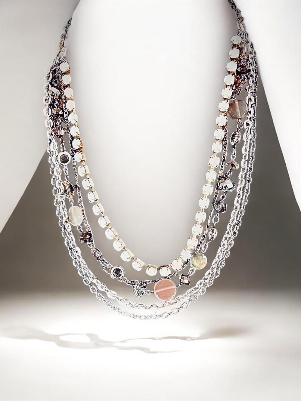 LOFT Multi-Strand Silver toned Layered necklace.